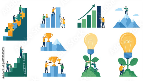 Mini Business Concept Illustrations – Entrepreneurs and Startup Scenes for Web Design