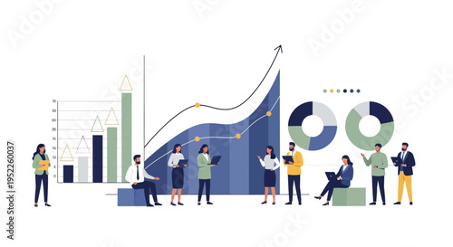 Business professionals analyzing growth charts and data visualizations together