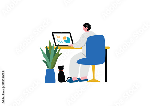 テレワークする男性のイラスト