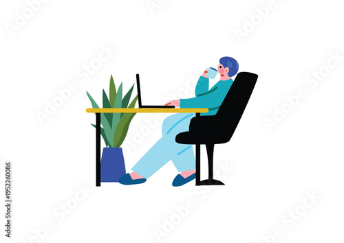リモートワークする男性のイラスト