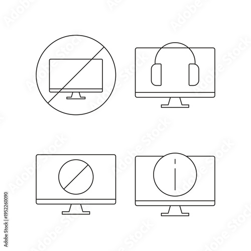 Warning and info monitor line icon set