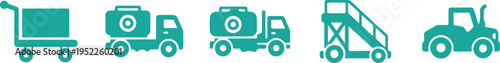 set of agricultural and technology vehicles flat icons on light background