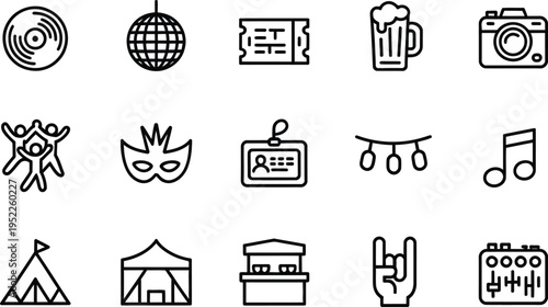 Event and Celebration Icons, Party, Music, Vector Line Art Graphics, Disco Ball