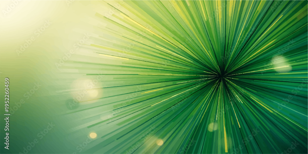 Obraz premium A bright abstract green background featuring a digital explosion of light rays and motion lines with a fractal texture design for a high-energy wallpaper backdrop
