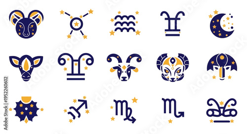 zodiac signs icons set, astrology symbols