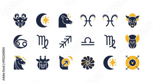 Zodiac signs and astrology symbols on white background