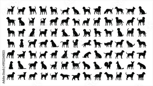 Black Dog Silhouette Vector Collection – Isolated on White Background