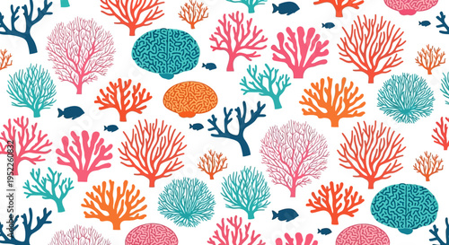 Vibrant Coral Reef Seamless Pattern with Colorful Fish