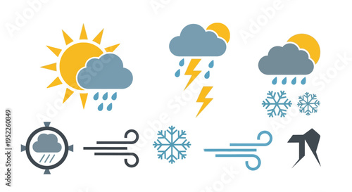 weather icons set, climate symbols, forecast graphics