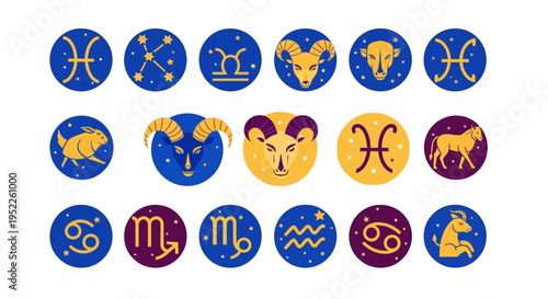 Zodiac Signs Astrological Symbols Collection - Pisces, Aries, Taurus, Gemini