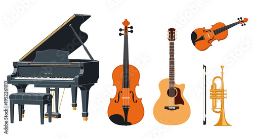 Classical and Acoustic Music Instruments Collection on White
