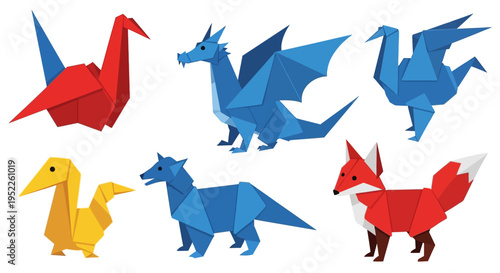Origami Animals Collection: Crane, Dragon, Fox, and Bird