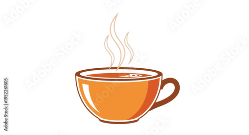A stylized illustration of a warm cup of coffee with rising steam