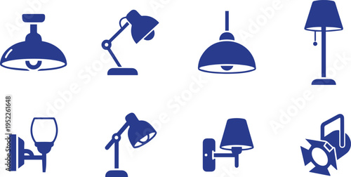 set of modern minimalist blue icons for home and dining accessories