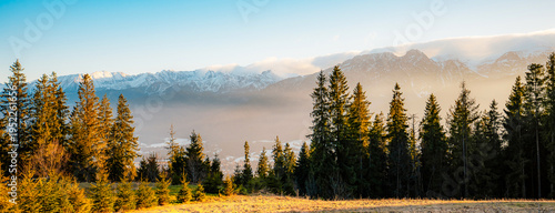 Zakopane Poland High Tatras Gubalowka view on Tatra mountains panorama. Scenic mountain view in Poland