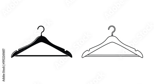Two clothes hangers a black silhouette and a white outline illustration
