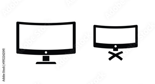 Two curved computer monitors in black and white one larger than the other