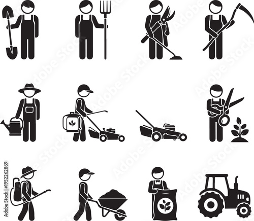 Gardener Worker Gardening Tools Equipments Pictogram