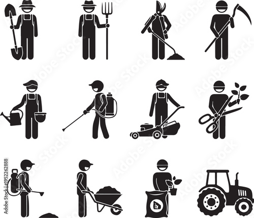 Gardener Worker Gardening Tools Equipments Pictogram