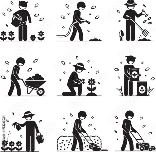 Gardener Worker Gardening Tools Equipments Pictogram