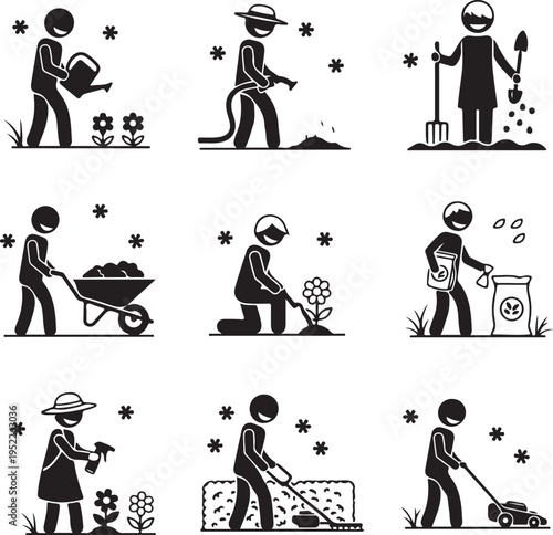 Gardener Worker Gardening Tools Equipments Pictogram