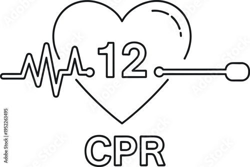 CPR heart icon, emergency cardiopulmonary resuscitation, heart rate line, medical rescue symbol, first aid training illustration, healthcare lifesaving vector design