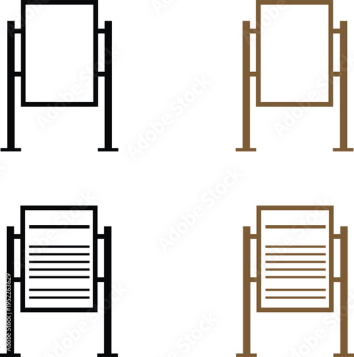 Set of illustrations featuring four minimalist outdoor information billboards.