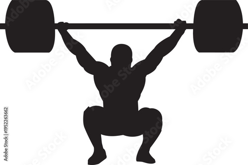 Silhouette of a weightlifter performing a snatch or overhead squat