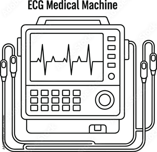 ECG medical machine icon, electrocardiogram monitor, heart rate equipment, healthcare device illustration, cardiology line vector, hospital diagnostic technology, medical equipment