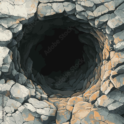 Volcanic rock hole, textured surface , vector style simple color