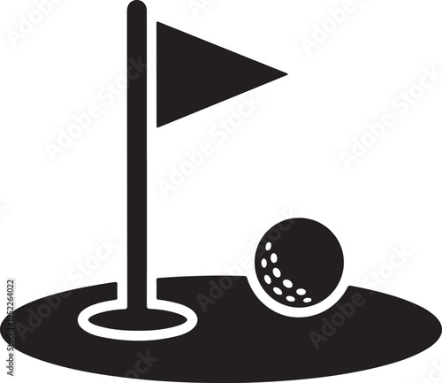 Golf course green with flag or flagstick and golf ball flat vector icon for sports apps and websites