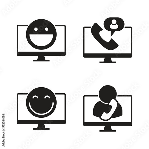 Social and support solid icon set monitor