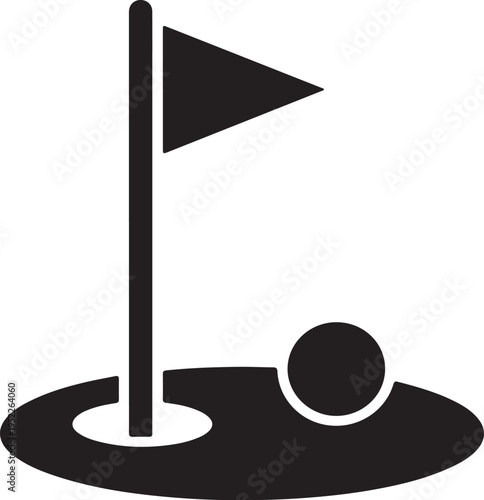 Golf course green with flag or flagstick and golf ball flat vector icon for sports apps and websites
