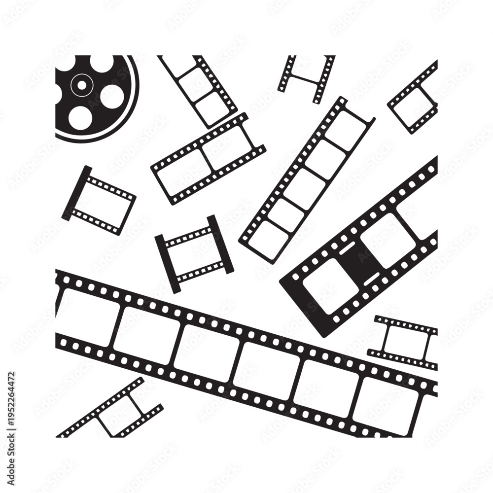 Fototapeta premium Vintage Cinema Film Strips and Reel Silhouette Collection for Movie Production Design. 