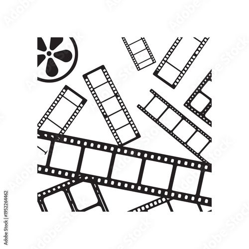 Vintage Cinema Film Strips and Reel Silhouette Collection for Movie Production Design. 