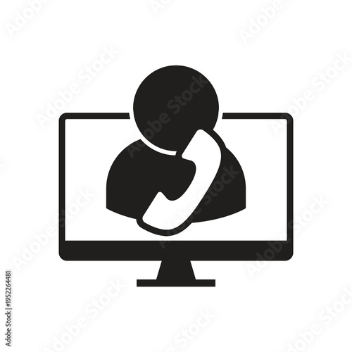 Customer support agent icon on computer solid