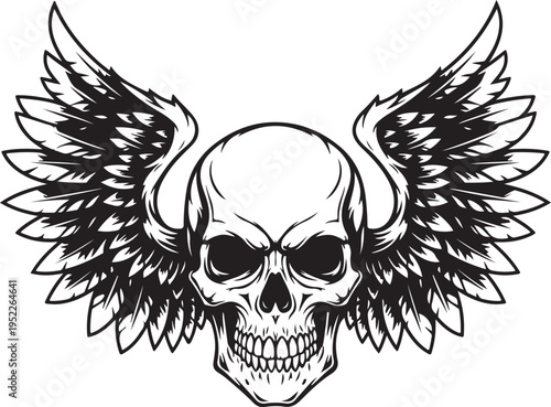 Gothic sign, stencil, skull with wings, grunge vintage design t shirts