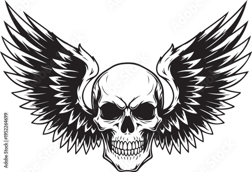 Gothic sign, stencil, skull with wings, grunge vintage design t shirts
