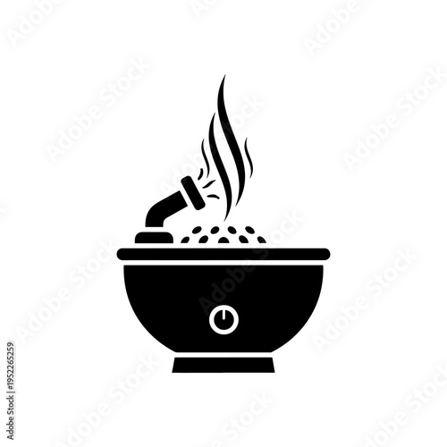 A black silhouette depicts a charcoal grill with glowing embers and a tool evoking grilling season