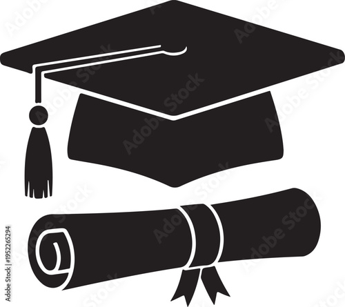 Graduation cap, hat with diploma flat icon for apps and websites