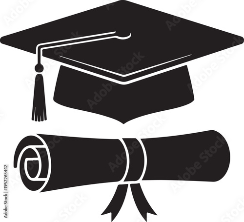 Graduation cap, hat with diploma flat icon for apps and websites