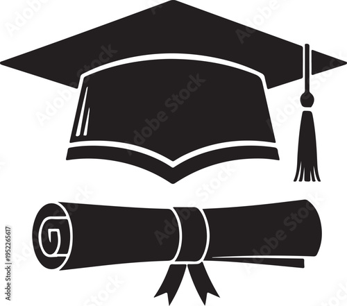 Graduation cap, hat with diploma flat icon for apps and websites