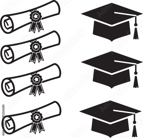 Graduation hat and diploma vector icon