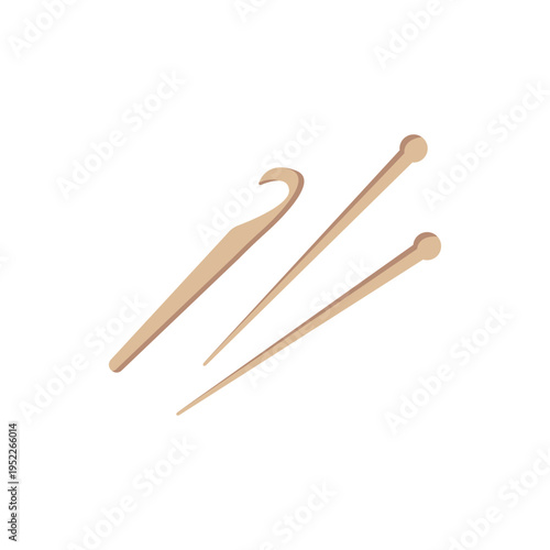 Crochet Hooks Set Wooden Knitting Tools Flat Illustration Minimal Craft Supplies
