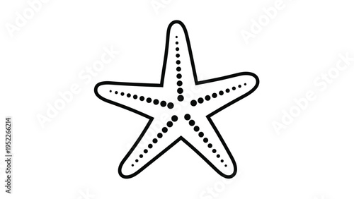 Minimalist line art drawing of a five-pointed starfish features detailed dotted texture and a clean black outline on white background.