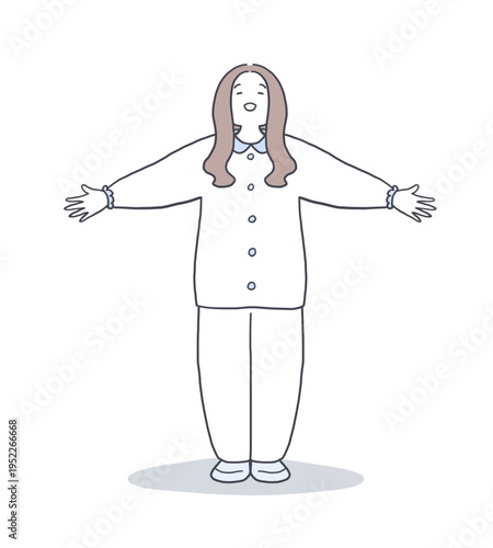 手を広げて深呼吸をする女性のイラスト素材