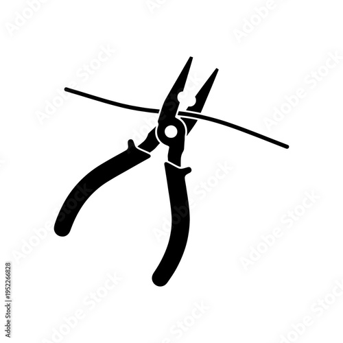 A black silhouette depicts pliers gripping a thin metal wire showcasing tool usage silhouette