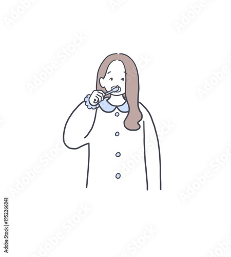 歯磨きをしている女性のイラスト素材