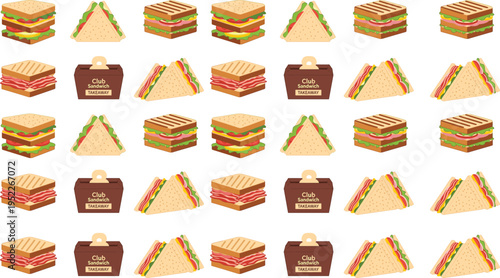 "Variety of Sandwiches with Different Fillings, Types, and Packaging, Perfect for Menu Designs, Cafes, and Fast Food Branding"
