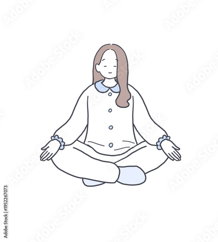 瞑想をして心を落ち着かせている女性のイラスト素材
